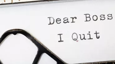 Typed letter with 'Dear Boss I Quit' showing resignation.